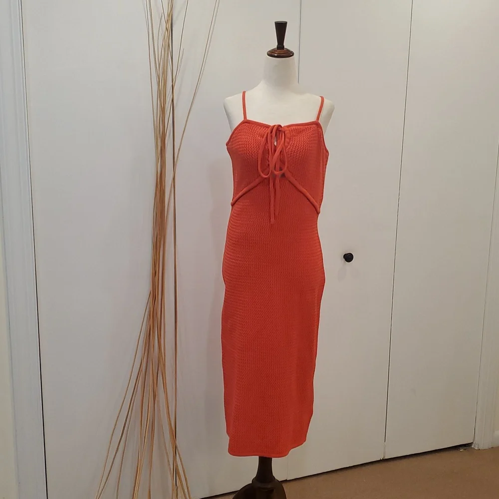 House of Harlow 1960 Orange Crochet Knit Midi Dress NWOT - Picture 3 of 8
